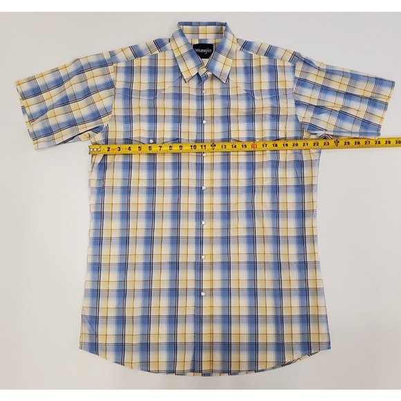 Wrangler Button Up Shirt Men's Large Pearl Snap Western Rodeo Cowboy Blue Yellow - Picture 6 of 7